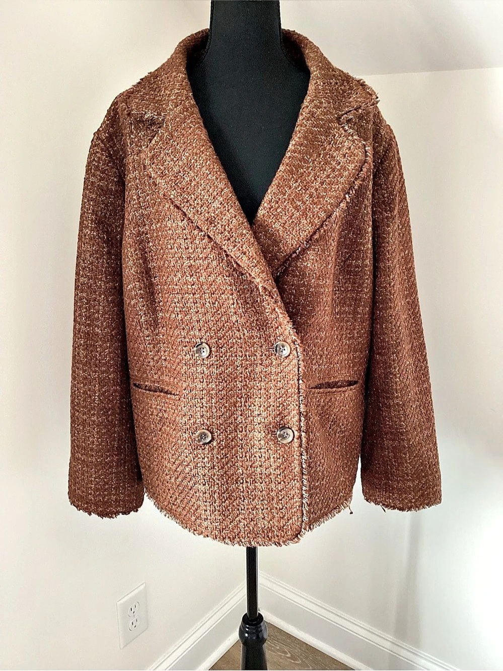 Talbots Plus 20W Brown Metallic Boucle Blazer Quiet Luxury Old Money